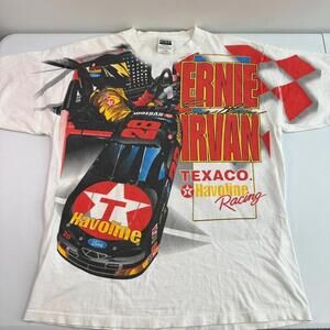 Vintage Ernie Irvan NASCAR Shirt Mens XL White Texaco All Over Print Tee